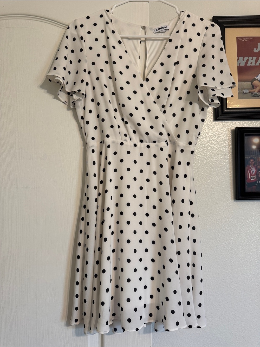 Express White Mini Dress with Black Polka Dots